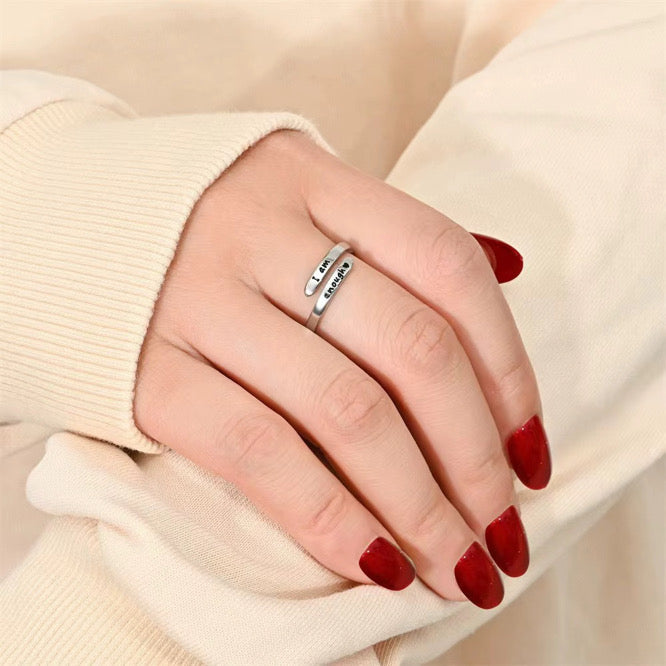 I Am Enough Ring on hand